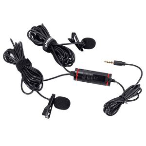 2019 smart micrófono para grabación de <span class=keywords><strong>Youtube</strong></span> entrevista podcast Conferencia smartphone clip micrófono de solapa doble cabeza lavalier micrófono - Product Image 1