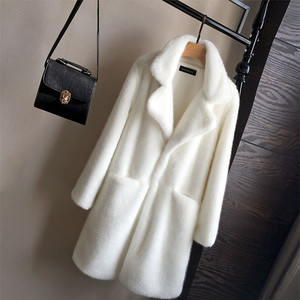 Abrigo largo de <span class=keywords><strong>mujer</strong></span> de piel de visón mezcla ecológica de invierno 2025 con cierre de un solo botón tejido teñido gris <span class=keywords><strong>ganso</strong></span> relleno 122 - Product Image 6