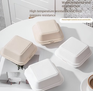 Kotak Makan Sekali Pakai dari Ampas Tebu Bentuk Persegi dengan Tutup, Biodegradable 450ml, untuk Makanan Bawa Pulang, <span class=keywords><strong>Burger</strong></span>, Bento, Kue - Product Image 3
