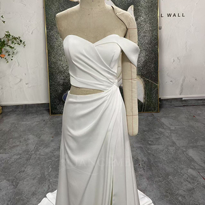 Vestido de Novia Satinado Jancember LSSG156, Vestido de Novia de Un Solo Hombro, Corte en A, Vestido de Novia Moderno para Boda <span class=keywords><strong>Civil</strong></span> - Product Image 4