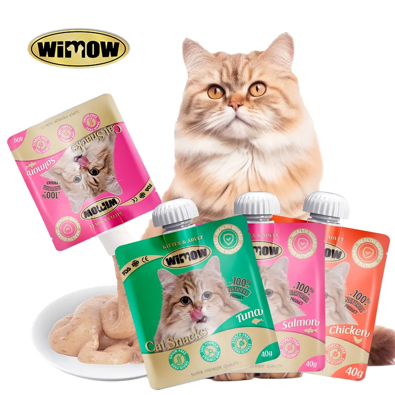 Neues Bestseller Wimow 40 g 90 g hochwertiges Premium-Thunfisch Huhn nass Katzenfutter Haustierlecker Snacks