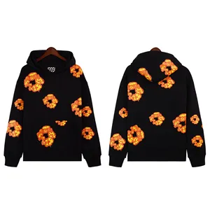 High quality heavyweight denim x Offset Wreath hoodies sweatshirt Flame Kapok streetwear men's set tracksuits custom hoodie