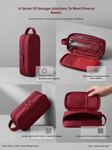 Rectangular Storage <strong>Bag</strong> with Mesh <strong>Compartments</strong> in Red, Black, and Pink, Large Capacity Portable Travel Women's <strong>Makeup</strong> <strong>Bag</strong> - Product Image 4