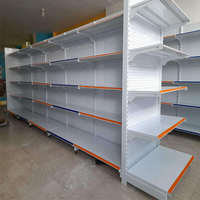 Étagère de supermarché double face en métal blanc robuste, personnalisée en usine, pour l'affichage des produits en magasin de détail, épicerie et supérette