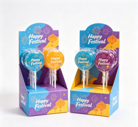 Boîtes de présentation pliables réutilisables en carton biodégradable écologique personnalisées refermables avec pelliculage brillant pour fruits, sucettes et sucre