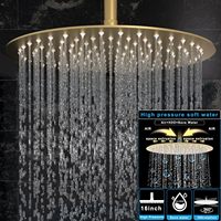 HOMEDEC Système de douche de plafond 16 pouces avec effet pluie, vanne de dérivation 3 voies, jets corporels à 2 fonctions, finition or brossé