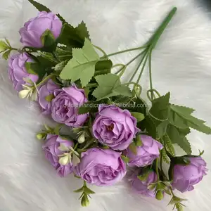 QSLH-D196低价出售10头玫瑰花束人造花小紫玫瑰束玫瑰花蕾用于婚礼和派对装饰