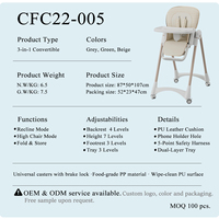 Chaise haute pliable en plastique pour bébé, inclinable sur 7 niveaux, avec 3 positions de dossier, double plateau, panier de rangement et rembourrage