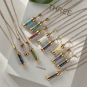 패션 열 수 있습니다 향수병 펜던트 목걸이, 7 색 쇄석 소원 병, 쇄골 체인 - Product Image 1