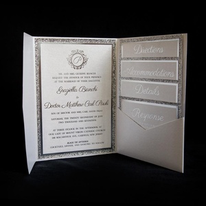Pocketfold Style romantique rose paillettes papier Invitation poche <span class=keywords><strong>mariage</strong></span> baptême invitation - Product Image 1