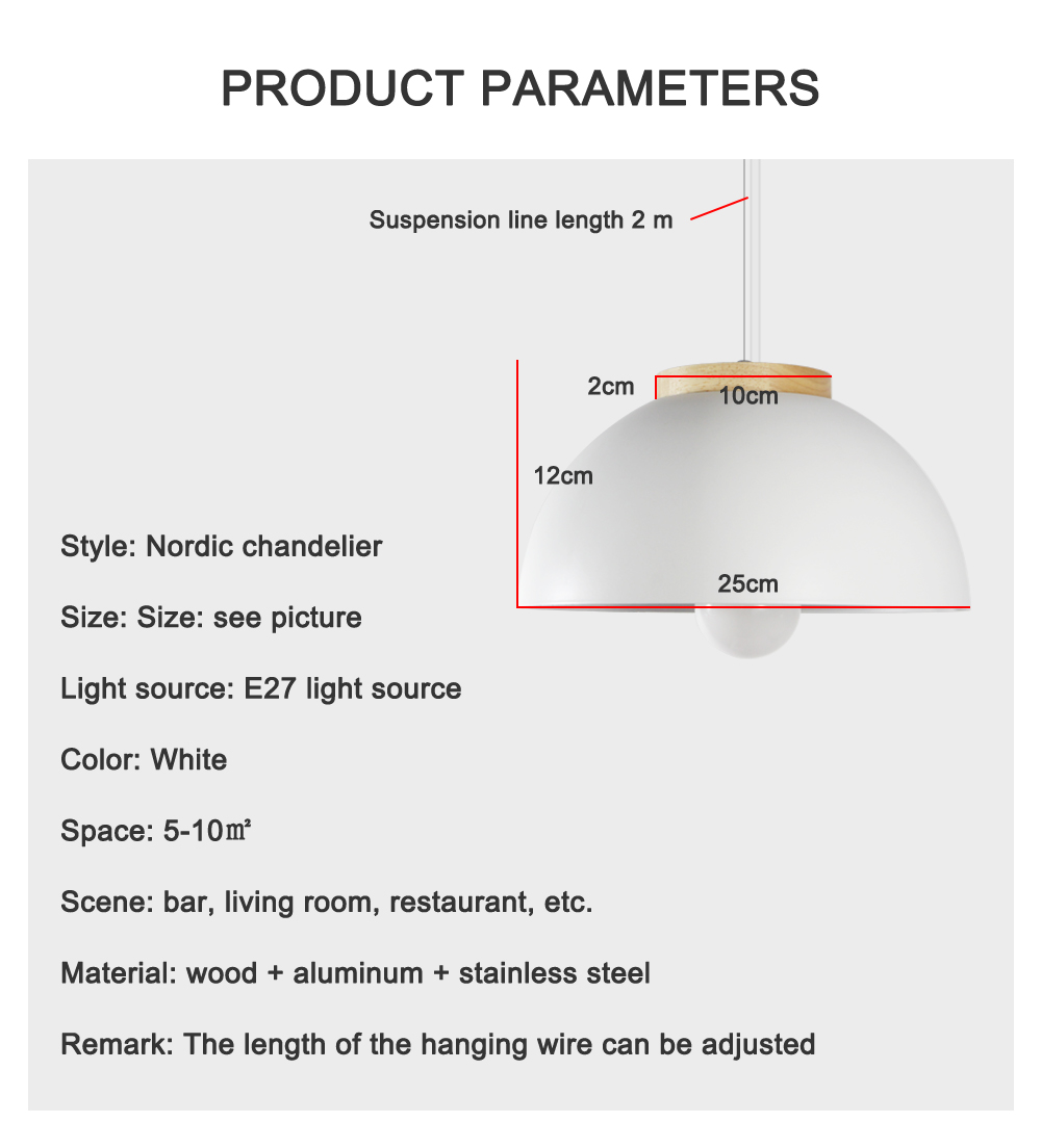 Modern White Pendant Light Simple Restaurant Coffee Shop Wood Grain Single-head Semicircular hanging lamp