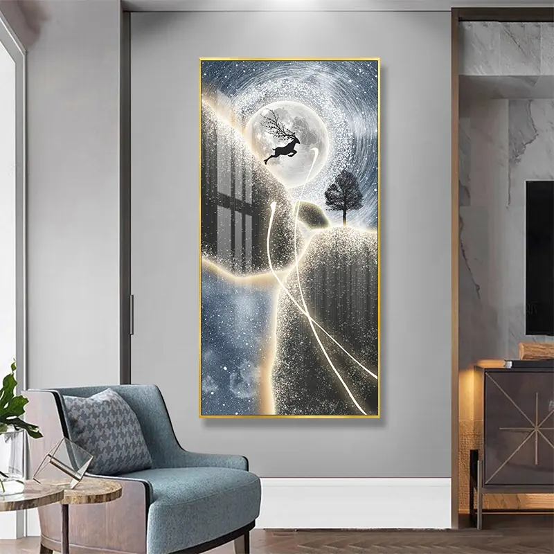 Abstract lines light and shadow rays picture wall art elk porch decorative glass printing diamond art large wall paintings