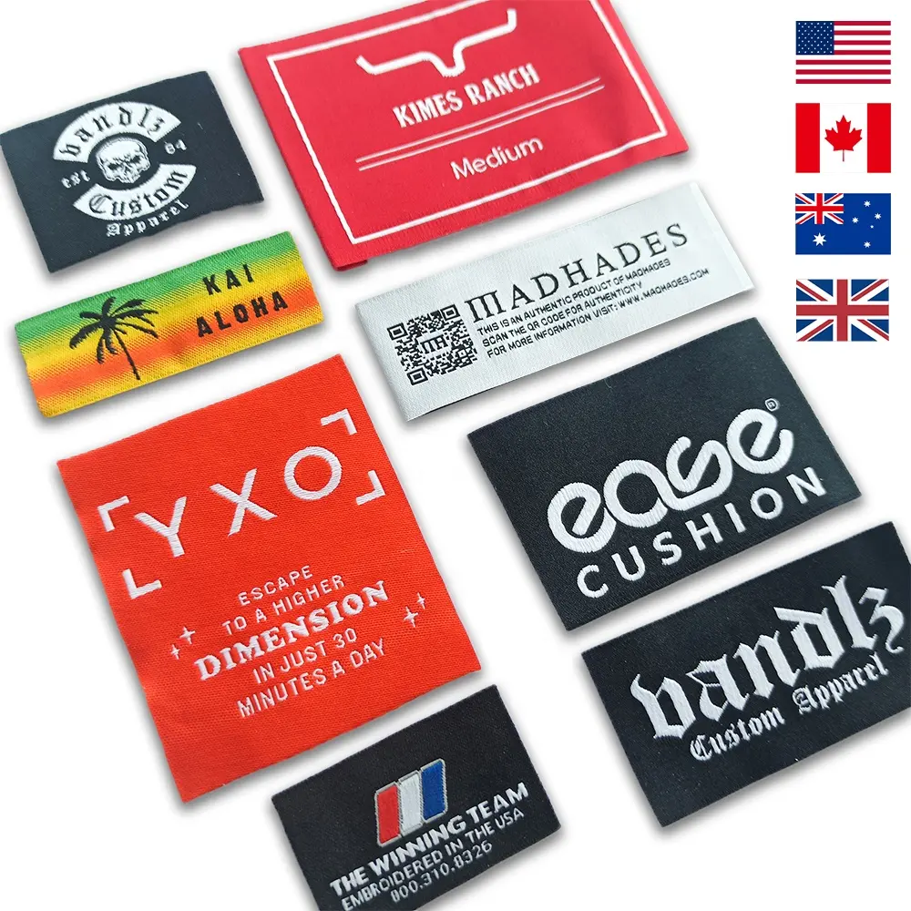 Adhesive Fabric Labels Custom Clothing Tags Black White Fabric Tags Garment Labels For Bag Shoes Clothing Polyester Adhesive Woven Labels