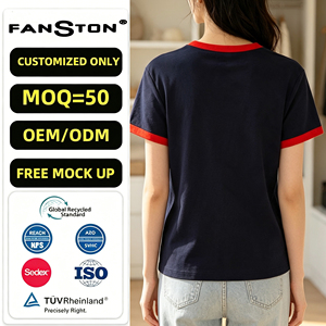 2026 Neues Damen Slim Straight Kurzarm-T-Shirt mit Rundhalsausschnitt, Lässiges Farbblock-Oberteil mit Buchstaben-Print, Grenzüberschreitender Großhandel - Product Image 2