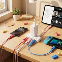 Cable de Carga Multiusos 4 en 1 Estilo Bloques de Construcción, USB a Tipo-C, Carga Rápida L PD QC, Cable de Datos para iPhone, Teléfonos Inteligentes Android y Automóviles