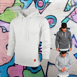 Men's Hooded Sweatshirt Solid Color Long Sleeve Casual Pullover Slim Fit Knitted Cotton <b>Hoodie</b> with Pocket Autumn Wear - Product Image 2