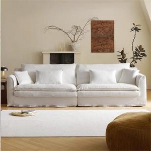 Cream Style Hugging Fabric <b>Sofa</b> Straight Row <b>Small</b> Space Living Room Retro Wabi Sabi Fully Removable Washable Mid Century <b>Sofa</b> - Product Image 1