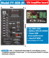 380*190mm 50W 12V Ekranlı Hoparlör Amplifikatör Kartı, FM Radyo, USB TF AUX, Büyük Uzaktan Kumanda, Demir Plaka, Büyük Halka Trafosu*