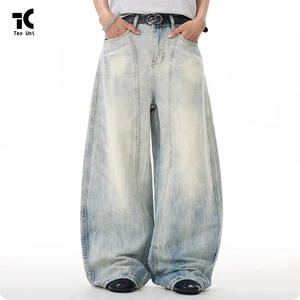 <span class=keywords><strong>Jeans</strong></span> Denim Blu Chiaro Retrò a Gamba Larga <span class=keywords><strong>con</strong></span> Patchwork, Traspiranti, Stile Y2K, di Alta Qualità, Personalizzati, Lavati, Modellanti, Comodi e Casual - Product Image 3