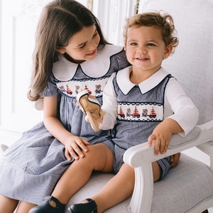 Maglione di quadretti ricamato spagnolo per bambini OEM <span class=keywords><strong>pantaloni</strong></span> con barche da orso tuta da bambino per ragazzi - Product Image 5