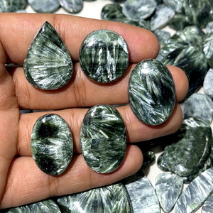2026 Handmade Smooth Natural Seraphinite Loose Cabochons Mixed Shape and Sizes for Healing Jewelry All Sizes Included - Product Image 1