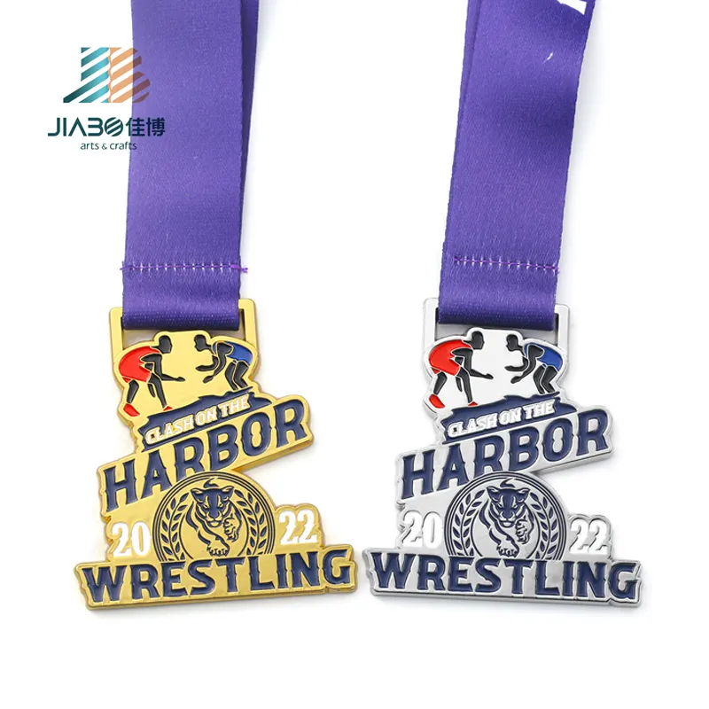 Competition Souvenir Free Art Custom Sports Wrestling Gold Sliver Plated Medals Medale With Ribbon Wholesale