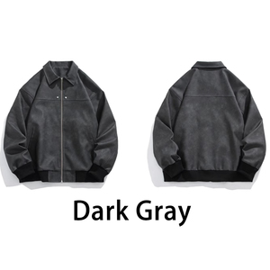 Veste en polaire PU vintage unisexe personnalisée avec fermeture éclair et logo brodé personnalisé, manches longues, marron, service OEM - Product Image 3