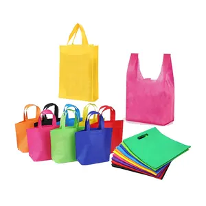 BSCI factory Accept customization vest t-shirt d cut non wove reusable grocery tote bag rpet tnt non-woven shopping bag