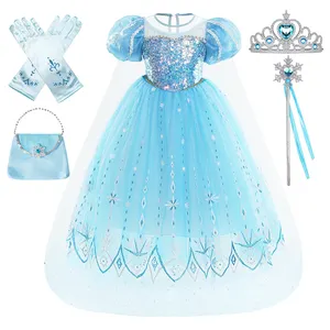 LZH Children Fancy Carnival Princess Christmas Halloween Costume Kids Birthday Party Girls Elsa Dress Up