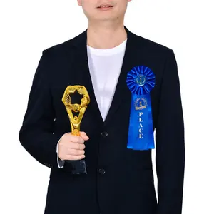 Yama Ribbon Blue Red Sport Award 1st 2nd 3rd Award Ribbon Custom Logo With Pin Self Adhesive Rosette Award Ribbon Gift