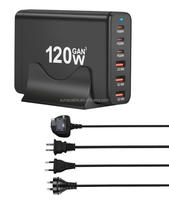 Chargeur d'ordinateur portable électrique GaN 120W avec adaptateur de bureau multi-ports 3A + 3C pour une charge haute puissance