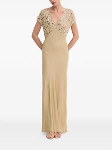 Vestido de Noche Largo Leduo Personalizado para Mujer, con Cuello en V Dorado, Manga Corta y Adornos de Lentejuelas - Product Image 2