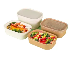 Supplier Eco Friendly Kraft Rectangular Takeaway Salad Bowl Paper Container With Clear Lids