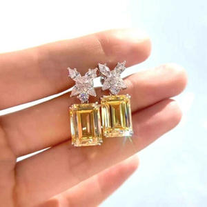 Boucles d'oreilles pendantes en citrine jaune E2238, argent 925, sertissage griffe, motif floral, bijoux de luxe pour femme, pour soirée - Product Image 4