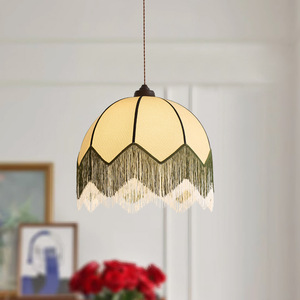 Luminaire suspendu rond en tissu à pampilles de style rétro français, LED E26 à tête unique, pour maison, hôtel, salle d'exposition - Product Image 3
