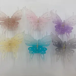 Fashion WOmen Girls Spring Color Rhinestone Butterfly Plastic Hair Claws Clip