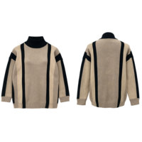 Maglione da Donna a Collo Alto con Motivo Geometrico a Righe Verticali e Blocchi di Colore, Vestibilità Ampia, Pullover Lavorato a Maglia con Strisce a Contrasto