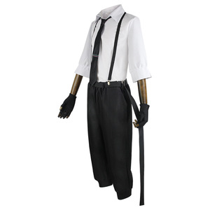 Disfraz de Cosplay de Atsushi Nakajima de Bungo Stray Dogs, Camisa Blanca, Pantalones Negros, Tirantes, Corbata, Guantes, Disfraz de Anime - Product Image 2