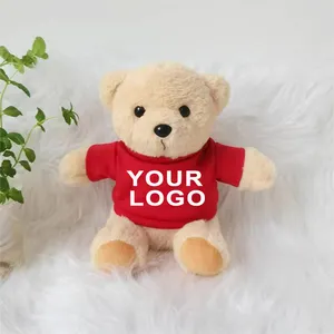 Cute Plush Sitting Bear With Sublimation Printing T Shirt Stuffed Customized Logo Plush Teddy Bear With Red Shirt