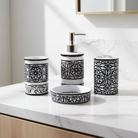Juego de Baño de Resina Floral Europeo Personalizado, Fabricante de Dispensador de Jabón Redondo de Poliresina de 4 Piezas Hecho a Mano, Decoración para Hotel