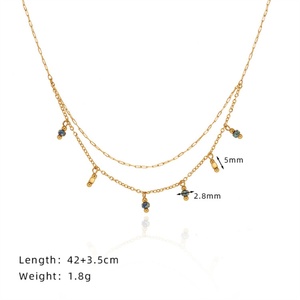 Vintage Luxury Jewelry Necklace Gold Plated Stainless Steel <b>Blue</b> <b>Bead</b> Charms Layer Chain Necklaces - Product Image 1