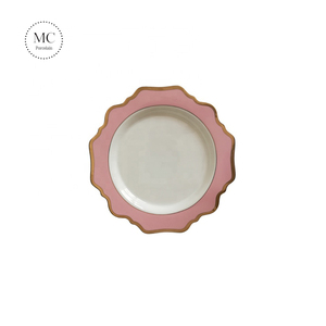 MC porcelana Venta caliente sostenible de productos <span class=keywords><strong>platos</strong></span> establece vajilla rosa con borde de oro - Product Image 5