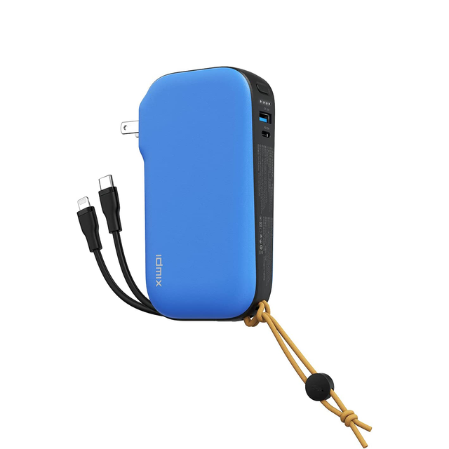 IDMIX Portable Charger With Built in Cables and Wall Plug 10000mAh Power Bank for iPhone 4 Outputs Fast Charging USB C Charger