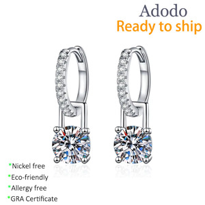 Pendientes de Aro de Plata 925 con Moissanita Redonda de 2CT VVS1 GRA, Joyería de Moda para Mujer, Dos Formas de Usar - Product Image 1