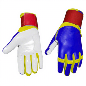 Gants de frappeur en cuir SAAR INDUSTRIES bleus, blancs, jaunes, rouges, avec fermeture auto-agrippante, durables, unisexes, pour entraînement adulte - Product Image 1