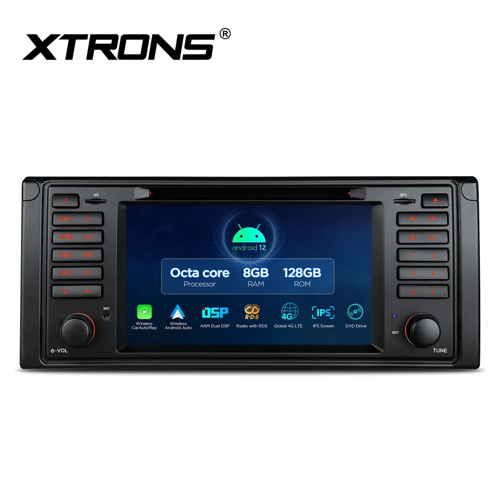 XTRONS 7 "자동차 GPS 네비게이션 안드로이드 12 8 코어 8 + 128GB 카플레이 화면 안드로이드 자동 4G LTE DSP 자동차 스테레오 BMW E39 M5 1995-2003