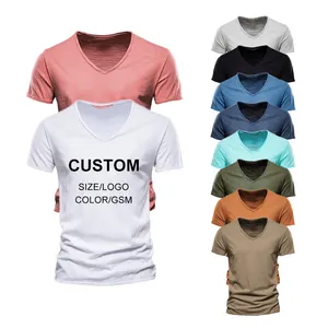 high quality premium drop shoulder apparel clothes blank plain white 100 cotton v neck men t shirts for men