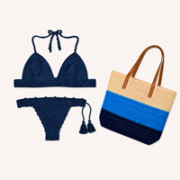 Ensemble de maillots de bain d'été 2 pièces pour femmes avec sac de plage assorti, bikini crochet bohème, tenue de plage