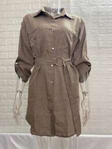 Vestido de Oficina Sexy para Mujer, Estilo Europeo Americano, con Botones, Cuello Camisero, Manga Larga, Elegante, con Cinturón en la Cintura - Product Image 4