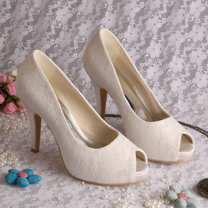 Personalizzato per fare scarpe da sposa tacchi bianchi Peep Toe pizzo <span class=keywords><strong>con</strong></span> plateau Dropshipping - Product Image 3